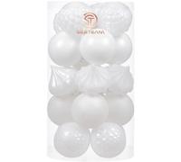 Sea Team Lot de 21 Boules Noël 80 mm Mini à Suspendre Couleur Blanc | Boules plastique incassable avec ficelles pour sapin de Noël, fêtes, mariage et décoration bouteille champagne