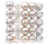 Sea Team - Lot de 25 boules de Noël avec ficelles - Boules de 60 mm / 2,36 pouces de taille moyenne - Boules incassables en plastique pour décoration de sapin de Noël, fêtes, mariage, anniversaire