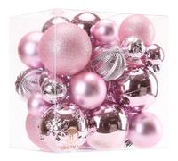 Sea Team Lot de 36 Boules de Noël en Plastique incassable avec ficelles - Décorations à Suspendre pour Sapin de Noël, fêtes, Mariage (Rose, 40 mm-80 mm)