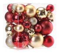 Sea Team Lot de 36 Boules de Noël en Plastique incassable avec ficelles - Décorations à Suspendre pour Sapin de Noël, fêtes, Mariage - Rouge et doré - 40 mm à 80 mm