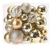 Sea Team Lot de 36 Boules de Noël en Plastique incassable avec ficelles - Décorations à Suspendre pour Sapin de Noël, fêtes, Mariage (doré, 40 mm-80 mm)
