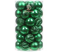Sea Team Lot de 41 boules de Noël en plastique incassable avec ficelles - Décorations à suspendre pour sapin de Noël, fêtes, mariage - Taille moyenne (vert, 60 mm)