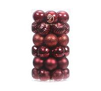 Sea Team Lot de 41 boules de Noël en plastique incassable avec ficelles - Décorations à suspendre pour sapin de Noël, fêtes, mariage - Petite taille (bordeaux, 40 mm)