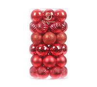 Sea Team Lot de 41 Boules Noël 40 mm Mini à Suspendre Couleur Rouge | Boules plastique incassable avec ficelles pour sapin de Noël, fêtes, mariage et décoration bouteille champagne