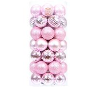 Sea Team Lot de 46 boules de Noël en plastique incassable avec ficelles - Décorations à suspendre pour sapin de Noël, fêtes, mariage - Taille mini (rose, 30 mm)