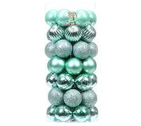 Sea Team Lot de 46 boules de Noël en plastique incassable avec ficelles - Décorations à suspendre pour sapin de Noël, fêtes, mariage - Taille mini (menthe, 30 mm)