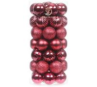 Sea Team Lot de 46 boules de Noël en plastique incassable avec ficelles - Décorations à suspendre pour sapin de Noël, fêtes, mariage - Taille mini (bordeaux, 30 mm)