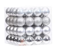 Sea Team Lot de 64 Boules de Noël avec ficelles, Boules de Taille Moyenne 40 mm, Ampoules de Noël en Plastique incassables, décorations à Suspendre pour Arbre de Noël, Vacances, Mariage, fête, Argent