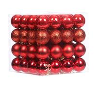 Sea Team Lot de 64 Boules de Noël avec ficelles, Boules de Taille Moyenne 40 mm, Ampoules de Noël en Plastique incassables, décorations à Suspendre pour Arbre de Noël, Vacances, Mariage, fête, Rouge