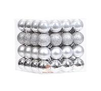 Sea Team Lot de 64 Boules de Noël avec ficelles, Mini Boules de 30 mm, Ampoules de Noël en Plastique incassables, décorations à Suspendre pour Arbre de Noël, Vacances, Mariage, fête, Argent