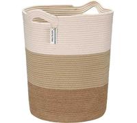 Sea Team Panier à linge en coton tissé de lin, grand panier avec poignée pour vêtements, serviettes, jouets. Panier de rangement pour salon, chambre à coucher. Taille : 36x41x51cm