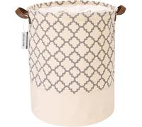 Sea Team Panier à Linge en Toile - Bac de Rangement Pliable avec Poignées en Cuir PU et Fermeture à Cordon, 45 x 35 cm, Intérieur Imperméable - Motif Treillis (Gris)