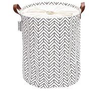 Sea Team Panier à Linge Panier à Linge en Tissu Toile Corbeille de Rangement Pliable avec poignées en Cuir PU et Fermeture à Cordon, 19,7 x 15,7 Pouces, intérieur étanche
