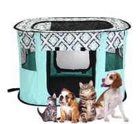 Sea Team Parc pliable pour animal de compagnie, cage portable robuste et sans odeur, parc d'intérieur et d'extérieur avec panneaux en maille, vert, L