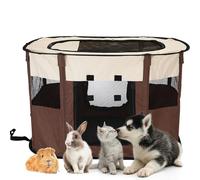 Sea Team Parc pliable pour animal de compagnie, cage portable robuste et sans odeur, parc d'intérieur et d'extérieur avec panneaux en maille, marron S