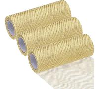 Sea Team Ruban de fil à paillettes large de 6 pouces, ruban décoratif en maille pour arbres de Noël, couronnes, guirlandes, artisanat d’art, décorations saisonnières (3 paquets, 10 yards, or)