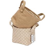 Sea Team Storage Paniers Organizer Box Bins in Jute and Cotton Linen Pliable with Handle Decorative for Home Toiletry Stationery Sundries Toys Jewerly Color Beige 14 * 17 * 16CM 2PCS