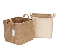 Sea Team Storage Paniers Organizer Box Bins in Jute and Cotton Linen Pliable with Handle Decorative for Home Toiletry Stationery Sundries Toys Jewerly Color Beige 26 * 26 * 26CM 2PCS