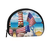 Sea to Shining Sea Mini porte-monnaie patriotique à fermeture éclair, petit organisateur de voyage avec imprimé intégral, tissu polyester durable, pochette compacte pour pièces de monnaie, clés