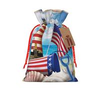 Sea To Shining Sea Sac de Noël avec cordon de serrage et étiquette en kraft 12 x 17 cm pour emballage de cadeaux d'Halloween