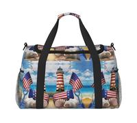 Sea to Shining Sea Sac de voyage patriotique pour homme et femme, sac fourre-tout en polyester imprimé avec bandoulière, Noir , Taille unique