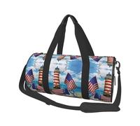 Sea to Shining Sea Sac de voyage patriotique pour homme et femme, sac fourre-tout rond en polyester imprimé avec bandoulière, Noir , Taille unique