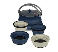 Sea to Summit X-Set: 12 5pc (X-Kettle 2.2L, 2 X-Bowl, 2 X-Mug) - Ensemble de cuisine pliable pour 2 personnes - Aluminium, Silicone, Nylon - Bleu Marine, Sable - Única