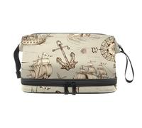 Sea Travel Adventure Trousse de toilette double couche pour femme et fille Motif voilier et pirates Avec compartiment à pinceaux, multicolore, 27x15x14 cm/10.6x5.9x5.5 in, Trousse de toilette