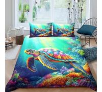 Sea turtle underwater Ensemble De Literie Microfibre 3 Pièces Imprimé en 3D Super Douce Vibrant coral reef Housse de Couette avec Fermeture Éclair Résistante for Chambre de garçons Single（135x200cm）