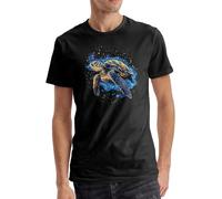 Sea Turtles in Space Shirt for Men Ocean Meets Galaxy Graphic Tees Men Black Short Sleeve T-Shirt Manches Courtes(XX-Large)