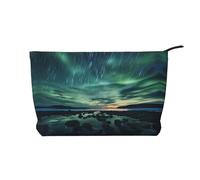 Sea under the Aurora Borealis Trousse de maquillage en velours côtelé portable à fermeture éclair pour femme Convient pour les voyages et le stockage quotidien des cosmétiques