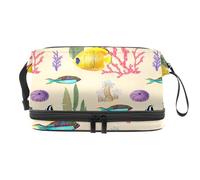 Sea World Trousse de toilette double couche pour femme et fille Motif récif coraux et poissons, multicolore, 27x15x14 cm/10.6x5.9x5.5 in, Trousse de toilette