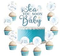 Sea You Soon Baby Cake Toppers 25Pcs Ocean Theme Shower and Cupcake Whale Seahorse Animaux décorations pour garçons filles sous les fournitures