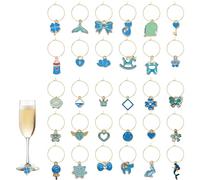 SEABABOO Breloques Pour Verre À Vin 30 Pièces Breloques Pour Verre À Vin Thème Réutilisable Thème Bleu Marqueurs Charm pour Réunion De Famille Mariage De Fêt