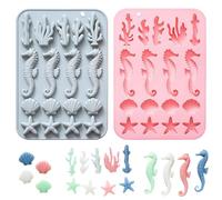 SEABABOO Moule en Silicone pour Fondant Thème Marin, 17 Cavités Moules en Silicone pour 3D Figurines En Chocolat De Fruits De Mer, Moule en Coquillage et Corail pour Bonbons Gelée, 2 Pièces