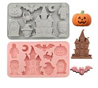 SEABABOO Moule En Silicone Thème Halloween 2 Pièces Moule À Chocolat Halloween Modèle De Citrouille De Momie De Pierre Tombale De Château Pour Diy Halloween Chocolat Bonbons Gelée