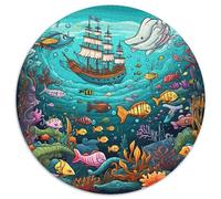 Seabed A School of Poissons Circulaire Puzzles 1000 Pièces pour Adultes paysages naturels DIY Unique Difficile Impossible Décompression 1000pcs (67.5x67.5cm)