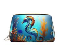 Seabed Coral Seahorse Grande trousse de maquillage portable en cuir PVC, fermeture éclair, trousse de toilette, sac de voyage, blanc, taille unique, blanc, Taille unique
