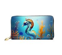 Seabed Coral Seahorse Portefeuille pour femme, pochette en cuir de grande capacité, pochette pour téléphone portable, porte-cartes de crédit, noir, taille unique, moderne, Noir , Taille unique,