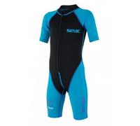 Seac Dolphin, Combinaison de plongée pour Enfant Shorty en néoprène de 1,5 mm et Lycra pour la nage, la plongée en apnée et Les Jeux Aquatiques, Noir/Bleu Clair, 3 Ans