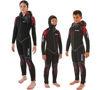 SEAC First Combinaison de plongée avec Capuche intégrée pour Enfants et Adolescents, Néoprène 5 mm Unisexe-Youth, Noir/Rouge, 9 Ans