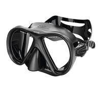 SEAC Iena, Masque de Plongée en Silicone, bi-hublot en Verre Trempé 3 mm, Réglage Rapide, Noir/Argent, Emballage en Plastique Rigide Transparent