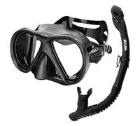 SEAC Set BIS Iena Dry - Kit Masque bi-hublot en Silicone et Tuba avec Système Dry Top et Vanne de Purge, pour plongée et Snorkeling