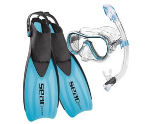 SEAC Set Sprint Dry, Ensemble de Snorkeling pour Adultes et Enfants avec Palmes à Sangles réglables, Masque de plongée et Tuba avec Dry Top