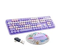 Seaciyan Ensemble clavier et souris sans fil, ergonomique, mignon, rétro, clavier USB coloré pour jeux et bureau (violet)