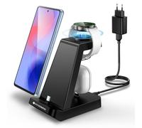 seacosmo 3 en 1 Station Recharge pour Samsung, Chargeur pour A16/A15/A05S/A25/S24 Série, Chargeur sans Fil pour Galaxy Watch 7/6/5 Pro, Support Charge pour Galaxy Buds et Appareils avec Prises Type-C
