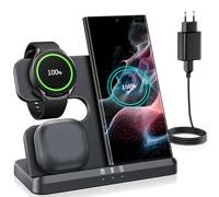 seacosmo Chargeur Induction 3 en 1, Station Charge sans Fil Rapide, Noir | Chargeur pour Galaxy Watch et Buds, Compatible Téléphone Charge Induction (Samsung/iPhone/Autres) Accessoire Bureau et Voyage