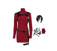 Seaehey Ada Wong Costume de cosplay Ada Wong - Mini robe en tricot rouge - Col roulé - Manches longues - Robe midi - Costume pour Halloween et carnaval