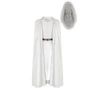 Seaehey Gandalf Costume de cosplay - Cape blanche avec capuche - Robe longue de sorcier - Tunique longue - Haut et ceinture - Gandalf - Blanc - Costume médiéval - Cape de moine pour Halloween
