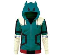 Seaehey Midoriya Izuku Deku Sweat à Capuche à Manches Longues Vert Ensemble Orange